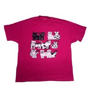 Vintage Cat Graphic T Shirt XL Pink Kitty Animal Single Stitch Calico Tabby Fat